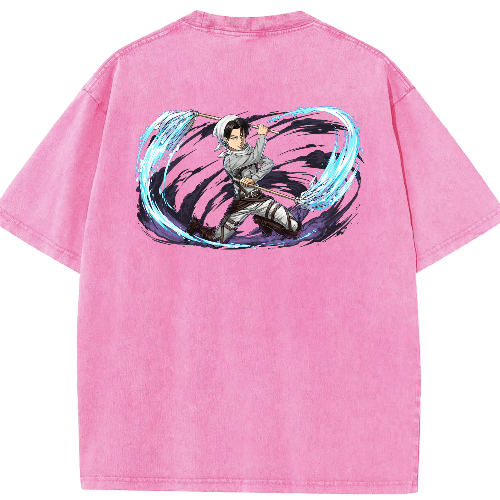 （画像用） 進撃の巨人 リヴァイ·アッカーマン Attack on Titan Levi Ackerman 綿100% ヴィンテージ風 半袖Tシャツ（背面プリント）